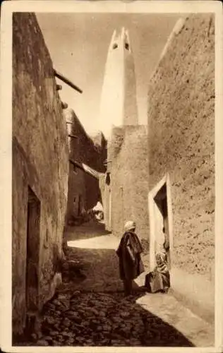 Ak M'zab Algerian, Straße und Minarett der Großen Moschee