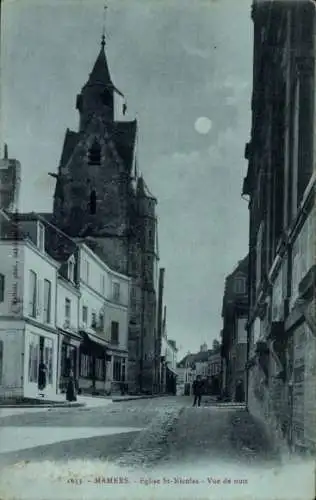 Mondschein Ak Mamers Sarthe, St.-Nikolaus-Kirche, Nachtansicht