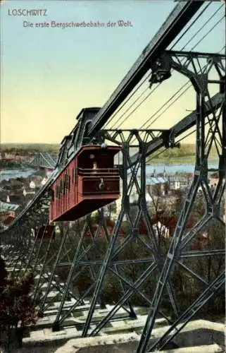 Ak Dresden Loschwitz, Die erste Bergschwebebahn der Welt