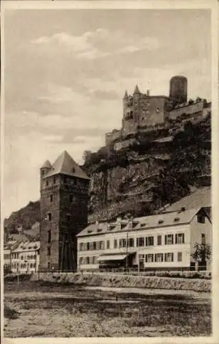 Ak Sankt Goarshausen am Rhein, Weinschänke Stadt Mannheim, Burg