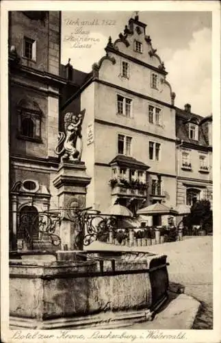 Ak Hachenburg im Westerwald, Hotel zur Krone, Brunnen