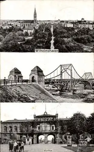Ak Wilhelmshaven an der Nordsee, Kaiser-Wilhelm-Brücke, Werfttor, Teilansicht