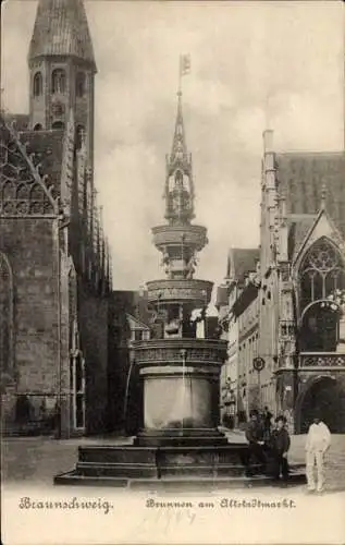 Ak Braunschweig in Niedersachsen, Brunnen am Altstadtmarkt