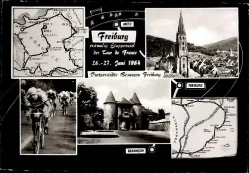 Ak Freiburg im Breisgau, Etappenziel Tour de France 1964, Besancon, Landkarte, Münster