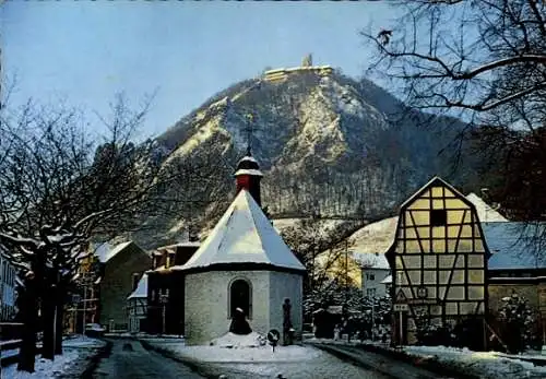 Ak Rhöndorf Bad Honnef am Rhein, Alte Kapelle, Drachenfels, Winteransicht