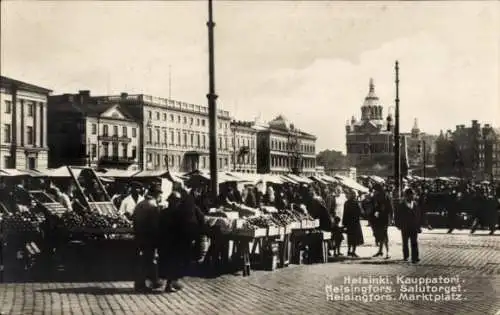 Ak Helsinki Helsingfors Südfinnland, Marktplatz, Marktstände