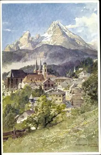 Künstler Ak Compton, Edward Harrison, Berchtesgaden in Oberbayern, Ortschaft mit Landschaftsblick