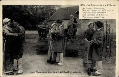 Ak Die Lieder von Jean Rameau illustriert, Sonntag im Dorf