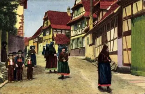 Ak Elsässer Trachten, Rückkehr vom Kirchgang