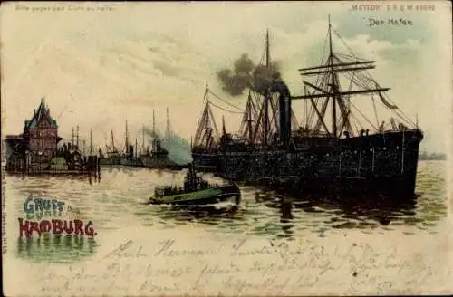 Halt gegen das Licht Litho Hamburg, Hamburger Hafen, Dampfschiff