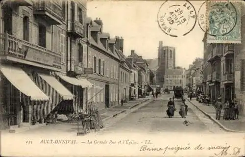 Ak Onival Ault Somme, La Grande Rue, l'Eglise