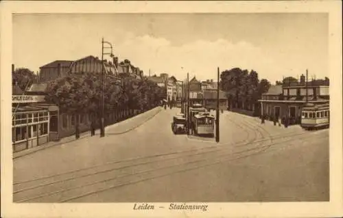 Ak Leiden Südholland Niederlande, Stationsweg