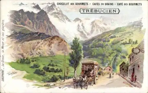 Künstler Litho Tamagno, Dauphine, la Grave, la Meise und seine Gletscher, Café en Grains, Kutsche