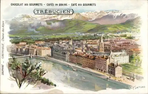 Künstler Litho Tamagno, Dauphine, Grenoble, Chaine des Alpes, Trebucien, Panorama