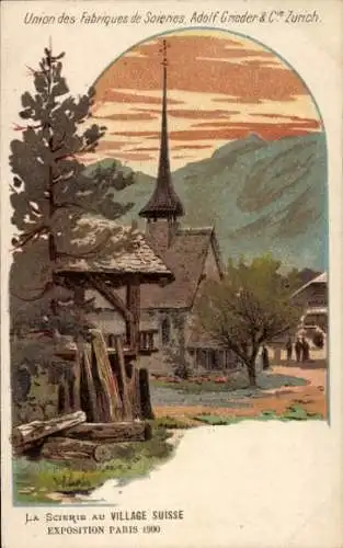 Litho Paris, Weltausstellung 1900, La Scierie au Village Suisse