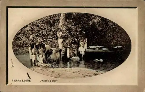 Präge Passepartout Ak Sierra Leone, Waschtag