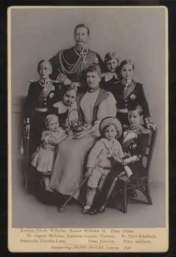 Cabinet Foto Kaiser Wilhelm II. v. Preußen mit Auguste Viktoria, geb. v. Schlesw.-Holst. und Kinder