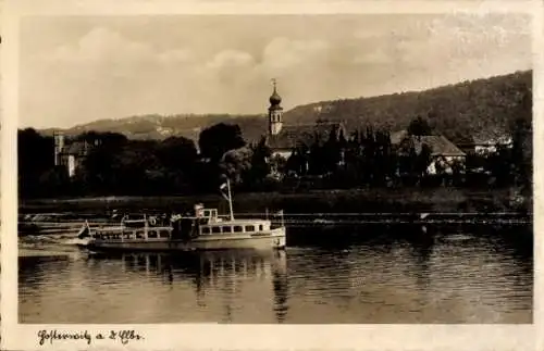 Ak Dresden Hosterwitz, Teilansicht, Boot