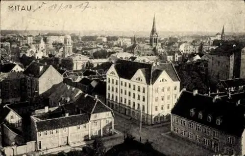 Ak Jelgava Mitau Lettland, Blick über die Dächer der Stadt, Kirche