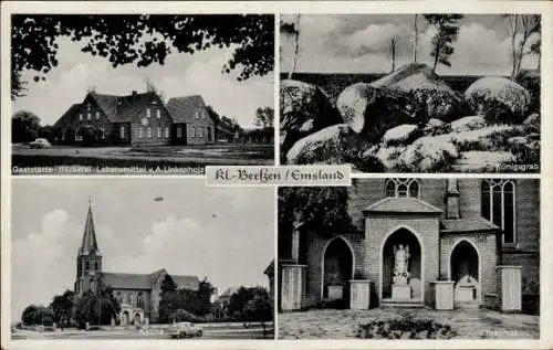 Ak Klein Berßen im Emsland, Gaststätte Bäckerei Unkenholz, Kirche, Ehrenmal