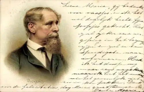 Litho Schriftsteller Charles Dickens, Porträt