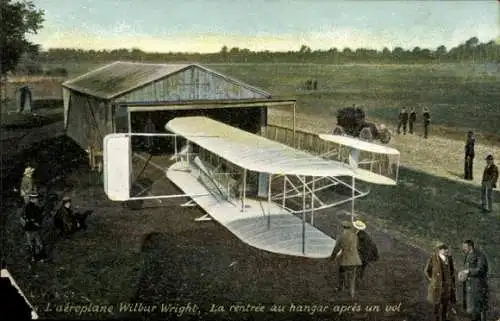 Ak Das Flugzeug Wilbur Wright, Rückkehr in den Hangar nach einem Flug, Flugpionier