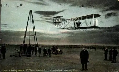 Ak Airplane Wilbur Wright, Ankunft am Pylon