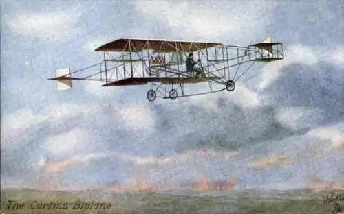 Ak Biplane Bleriot, Doppeldecker, Flugpionier