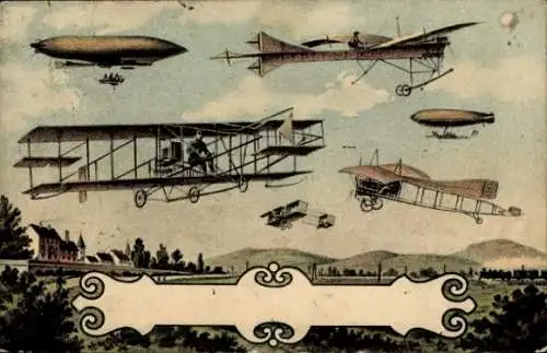 Ak Flugzeuge, Zeppeline, Eindecker, Doppeldecker