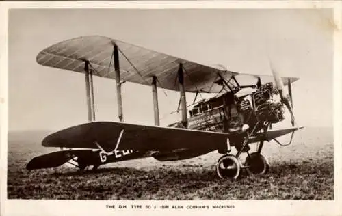 Ak Flugzeug 50 J., Alan Cobham, Doppeldecker