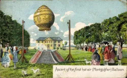 Ak Aufstieg des ersten Montgolfier-Heißluftballons