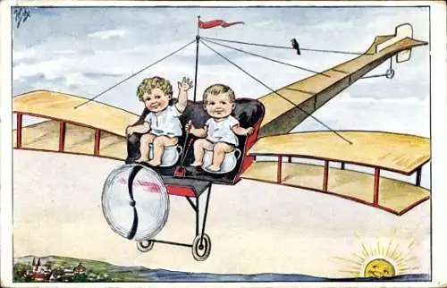 Ak Kinder auf Nachttöpfen in einem Flugzeug