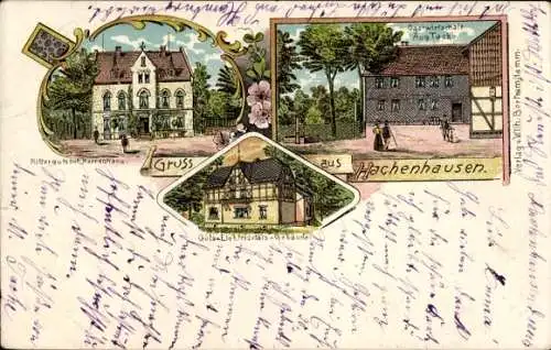 Litho Hachenhausen Bad Gandersheim, Rittergut, Herrenhaus, Gastwirtschaft, Elektrizitätsgebäude