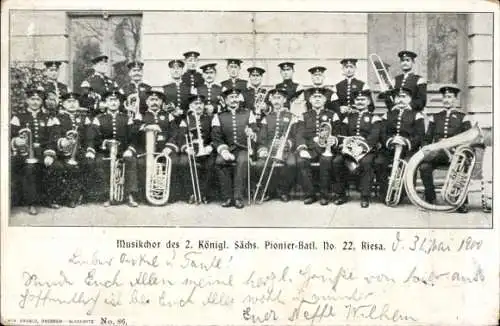 Ak Riesa an der Elbe Sachsen, 2. Königl. Sächs. Pionier Batl. No. 22, Musikchor