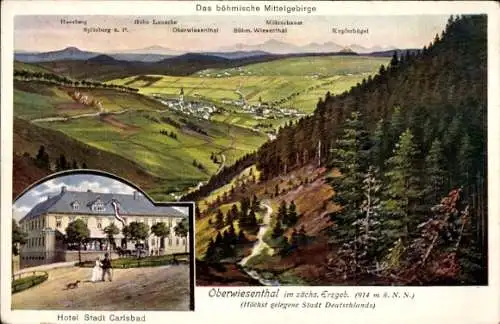 Künstler Ak Oberwiesenthal im Erzgebirge Sachsen, Hotel Stadt Carlsbad, böhmisches Mittelgebirge