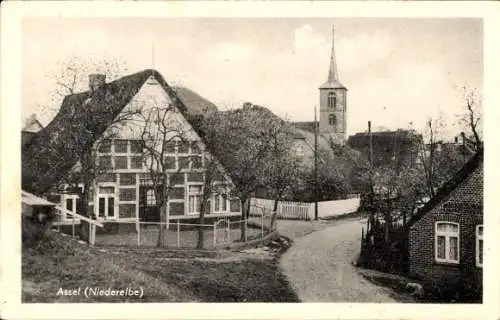 Ak Assel Drochtersen Niedersachsen, Dorfidyll, Fachwerkhaus