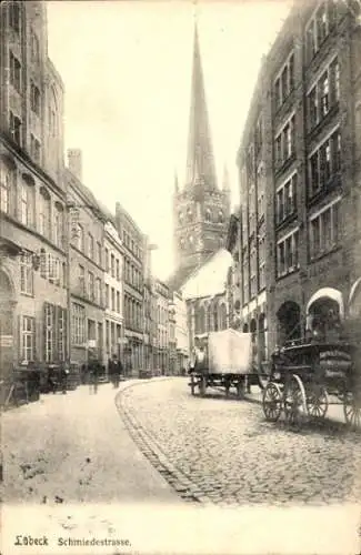 Ak Hansestadt Lübeck, Fuhrwerke in der Schiedestraße