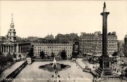 Ak London City England, Trafalgar Square, Nelson Monument, St. Martins Kirche