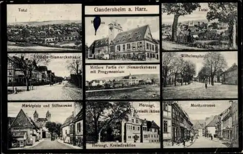 Ak Bad Gandersheim am Harz, Rathaus, Bismarckstraße, Wilhelmsplatz, Moritzstraße, Total