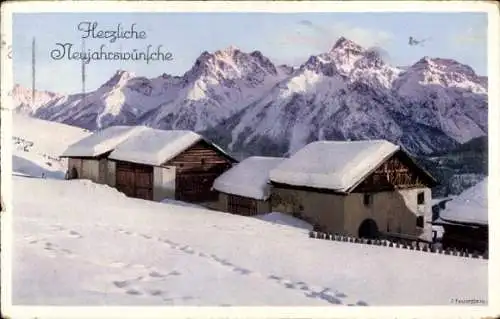 Ak Glückwunsch Neujahr, Gebirge, Wohnhäuser, Schnee