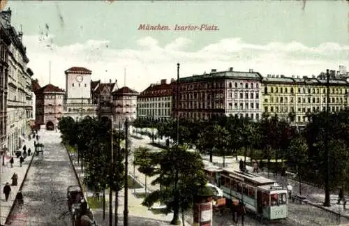 Ak München Bayern, Isartor Platz, Straßenbahn