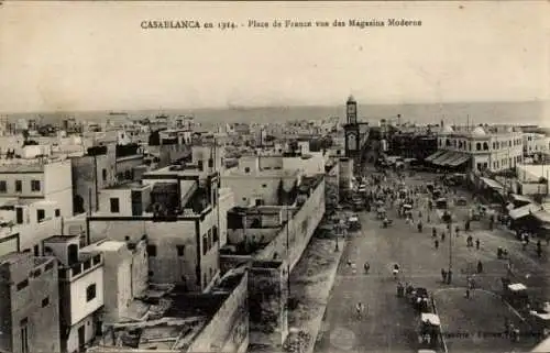 Ak Casablanca, Marokko, Place de France vom Magasins Moderne aus gesehen