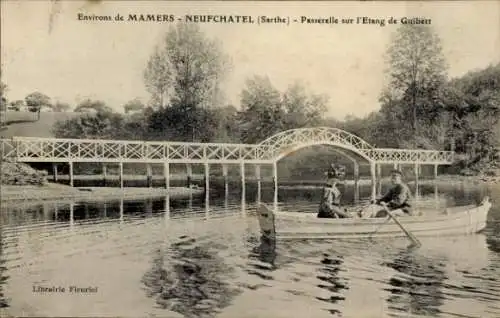 Ak Neufchatel Sarthe, Passerelle sur l'Etang de Guibert