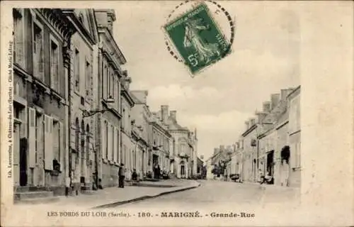 Ak Marigné Laillé Sarthe, Les Bords du Loir, Grande Rue