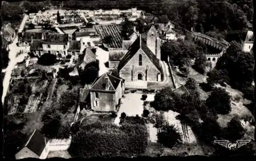 Ak Poncé Sarthe, Kirche, Vogelperspektive