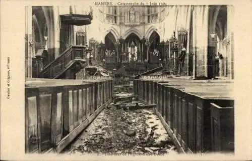 Ak Mamers Sarthe, Catastrophe du 7 juin 1904, Interieur de l'Eglise Notre Dame