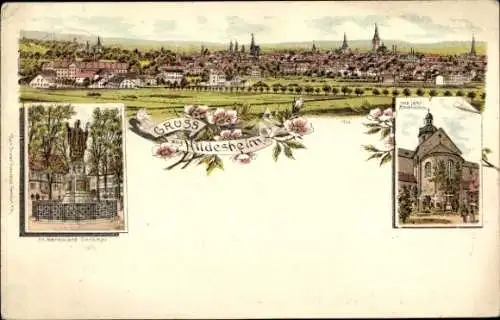 Litho Hildesheim in Niedersachsen, Gesamtansicht, St. Bernward Denkmal