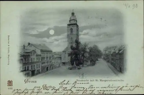 Mondschein Ak Gotha Thüringen, Neumarkt mit St. Margarethenkirche