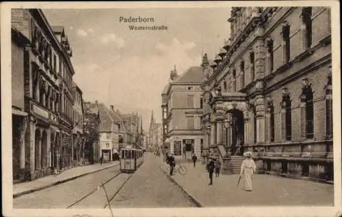 Ak Paderborn in Nordrhein Westfalen, Westernstraße, Straßenbahn, Passanten