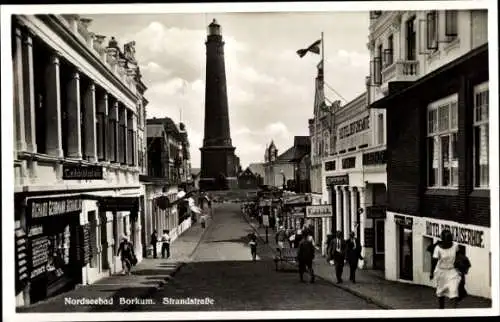 Ak Nordseebad Borkum in Ostfriesland, Strandstraße, Leuchtturm, Hotel Der Kaiserhof, Geschäfte